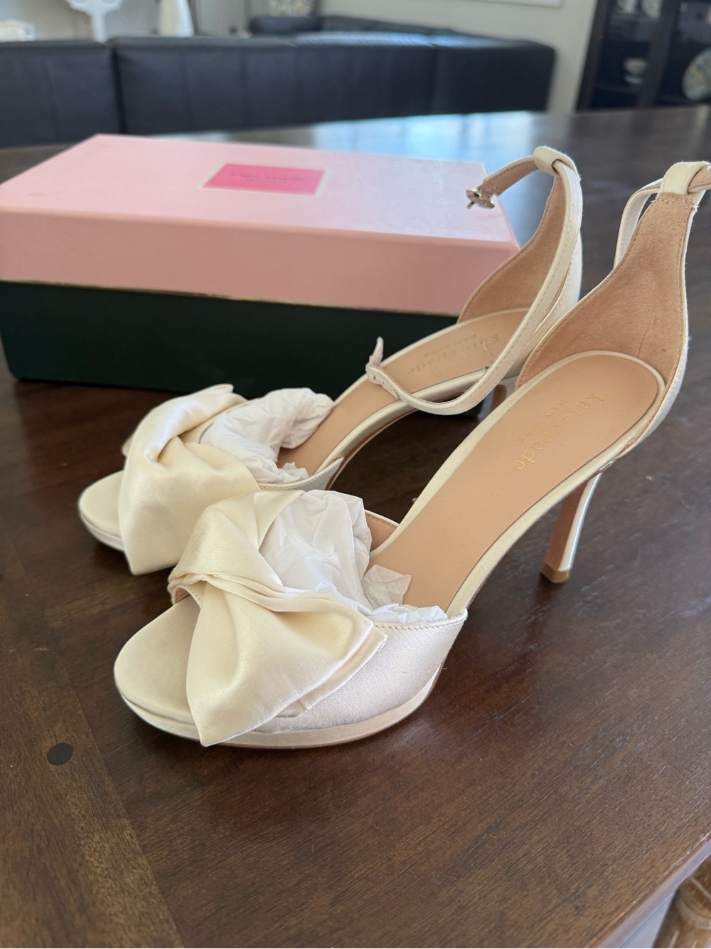 Brand New kate spade Ivory Bridal Bow Ankle-Strap Stiletto Sandals - Women